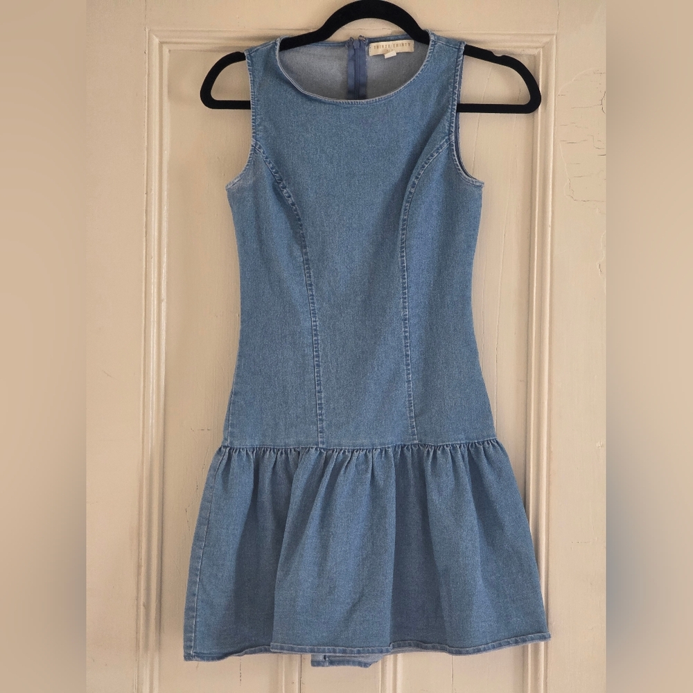 Sleeveless Denim Mini Dress in Blue - Picture 3 of 6